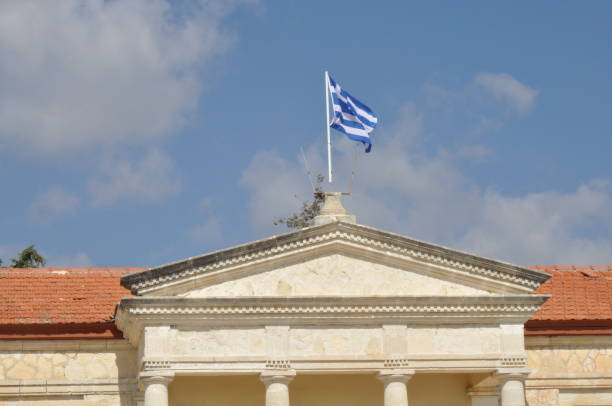 istock Greece and Cyprus flag on flagpole 1087307828