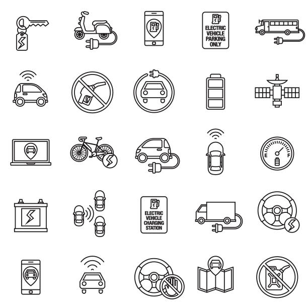 ilustrações de stock, clip art, desenhos animados e ícones de autonomous and electric vehicles icon set - uber