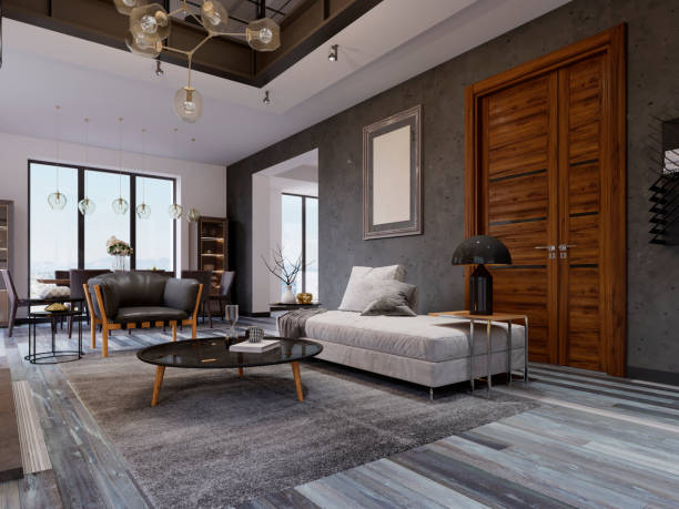 istock loft apartment with living room and dining room. 1087309528