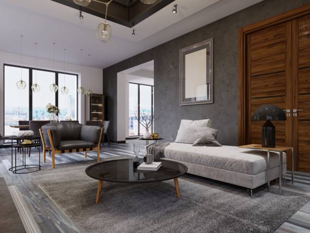 istock loft apartment with living room and dining room. 1087311782