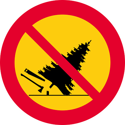 vector illustration with round, red and yellow prohibition sign.
prohibition of cutting down trees