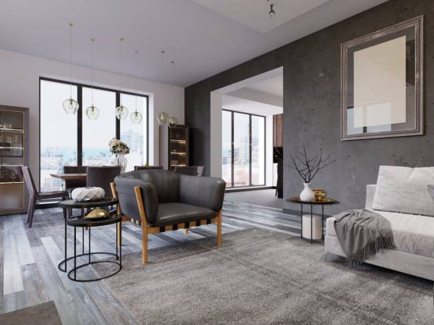 istock loft apartment with living room and dining room. 1087319938