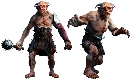 Ilustración 3D de trolls, ogros o gigantes photo