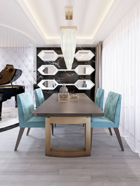 istock Bright dining room in contemporary style, with designer dining table and chairs. 1087326394