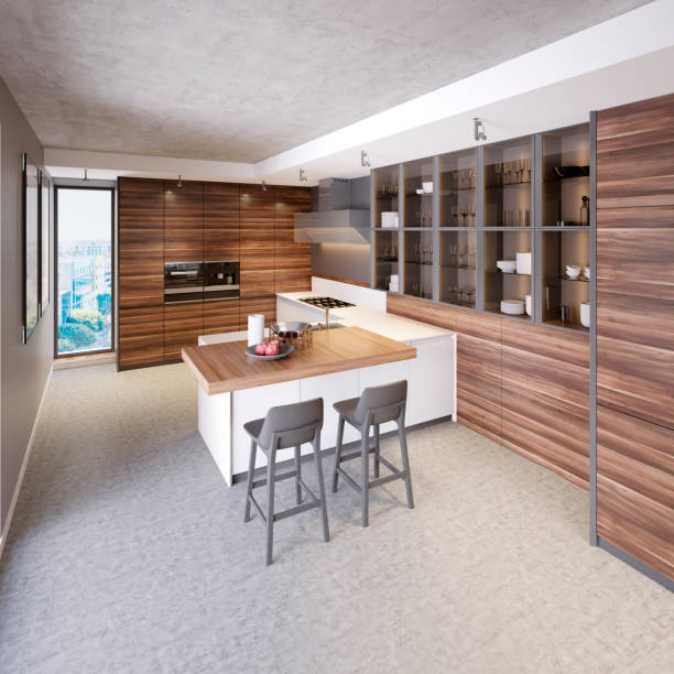 istock A kitchen with a kitchen island with two chairs in a modern kitchen, the style of contemporary and modern kitchen furniture. 1087330260