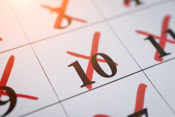 istock Red circle marked with pen on a calendar sheet 1087331910