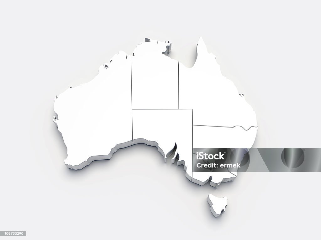 Mapa 3D de Australia en blanco a gris - Foto de stock de Australia libre de derechos