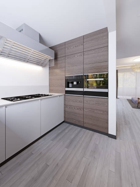 istock Project of modern scandinavian kitchen, sketch abstract interior design. 1087333934