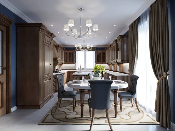 istock Kitchen and dining in luxury home with cherry wood cabinets. 1087336606