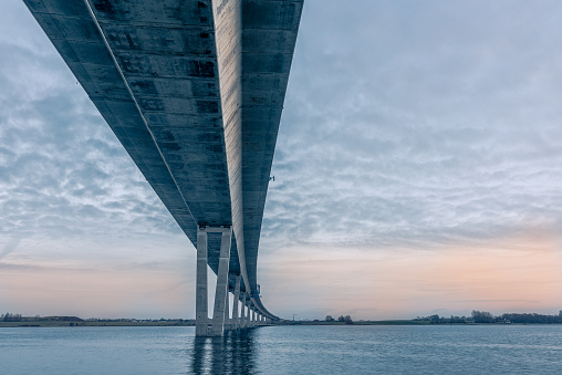 Crown Princess Marys bridge bending over the firth of Roskilde, Frederikssund, Denmark, December 26, 2018