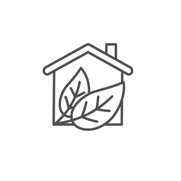 ilustrações, clipart, desenhos animados e ícones de ícone de linha fina verde casa ambiente - greenhouse house built structure green