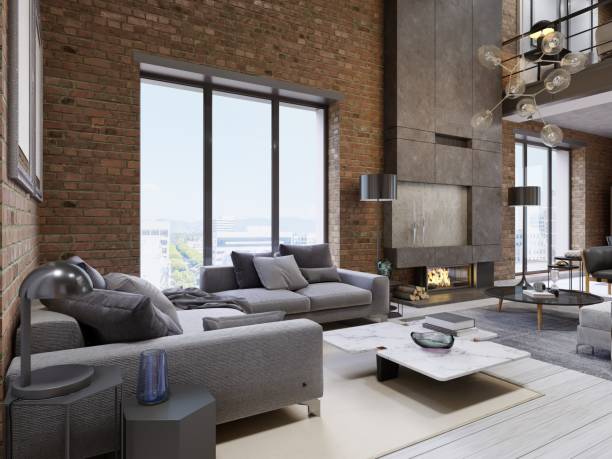 istock Modern vintage loft apartment living room. 1087364320