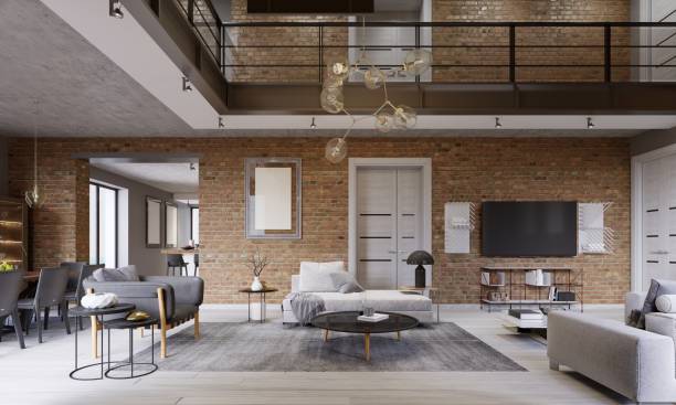 istock Modern contemporary loft design living room apartment interior. 1087366426