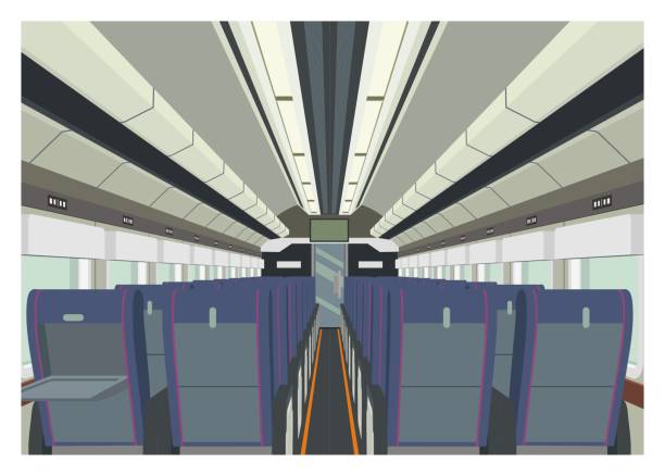 passenger train interior with foldable desk simple illustration simple illustration of a passenger train interior with foldable desk train air conditioner stock illustrations