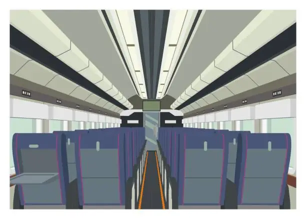 Vector illustration of passenger train interior with foldable desk simple illustration