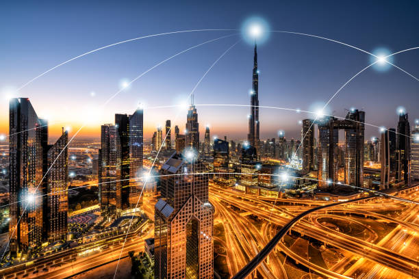 Computer Network, City, Technology, Urban Skyline, Office Building Exterior, Dubai, Cityscape