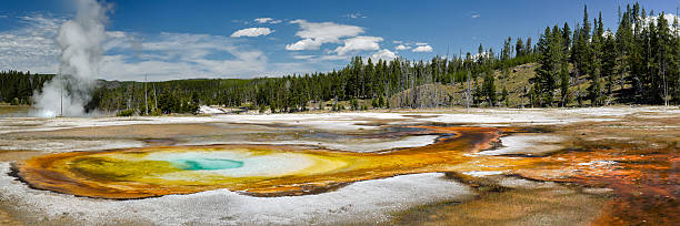 Landscape view of Yellowstone National Park on a sunny day stock photo