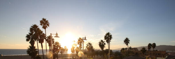 santa monica california - santa monica pier beach panoramic santa monica imagens e fotografias de stock