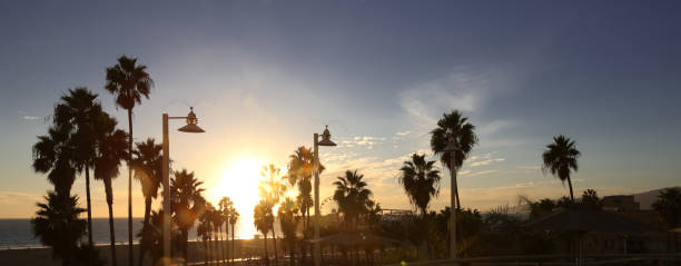 santa monica california - santa monica pier beach panoramic santa monica imagens e fotografias de stock