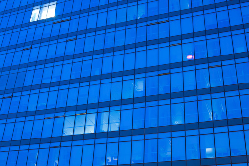 Glass office building close up