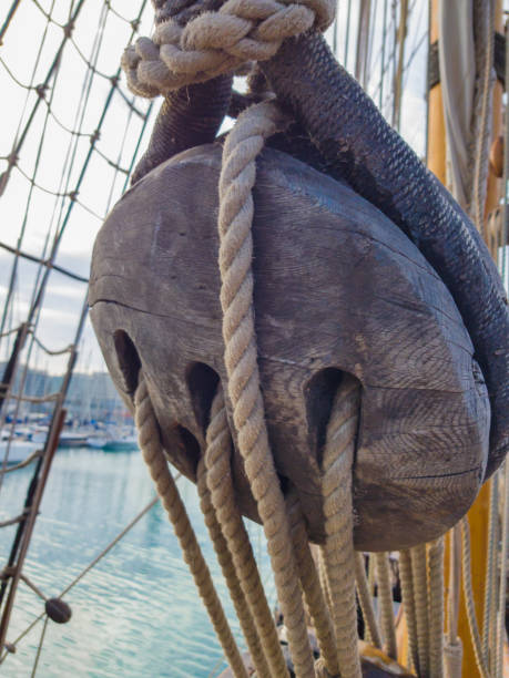 istock Large old wooden deadeye traditional sailing ship 1087386258