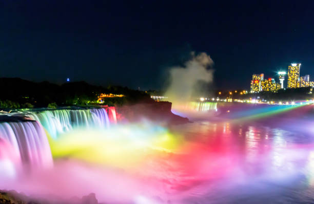 istock Niagara Falls lit at night by colorful lights 1087389794