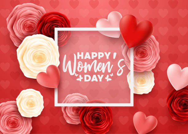 istock Happy Mother's Day with rose flowers and hearts background 1087389816