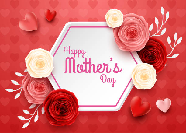 istock Happy Mother's Day with rose flowers and hearts background 1087389968