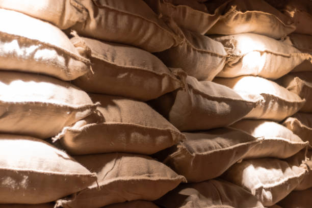 Coffee Bags Stock of cereals for transport rice sack stock pictures, royalty-free photos & images