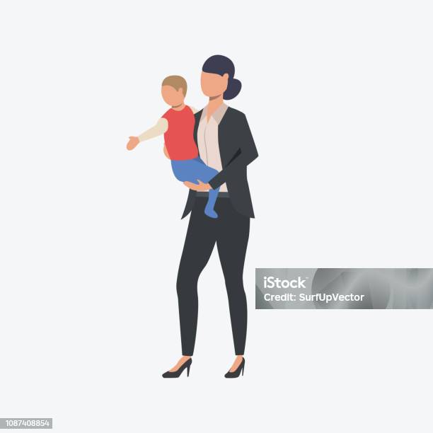 Businesswoman With Little Child Stock Illustration - Download Image Now - Working, Occupation, Carrying