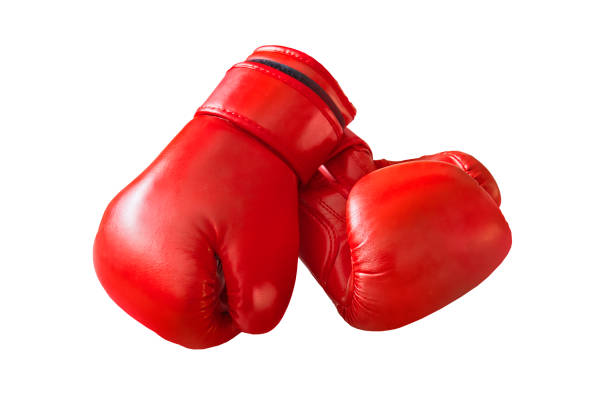 istock Pair of red leather boxing gloves isolated 1087419606