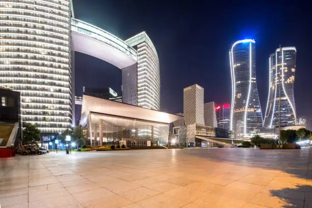 Qiantang River New City,Square and Modern City Buildings at Night ,hangzhou,china