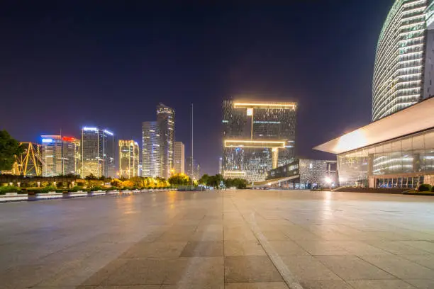 Qiantang River New City,Square and Modern City Buildings at Night ,hangzhou,china