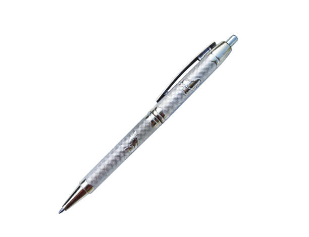 istock Silver or gray ballpoint pen  with convex patterns isolated on white background with clipping path,steel 1087425214