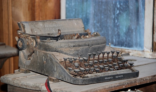 Antique typewriter in a ghost town.