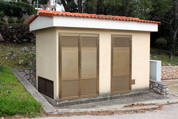 istock Small local electricity substation building 1087434624
