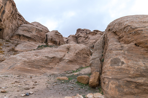 Mountains at the edges of the road leading to Petra - the capital of the Nabatean kingdom in Wadi Musa city in Jordan