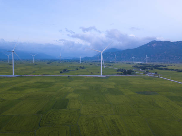 istock Wind turbine farm, windmill on a summer sky 1087450464