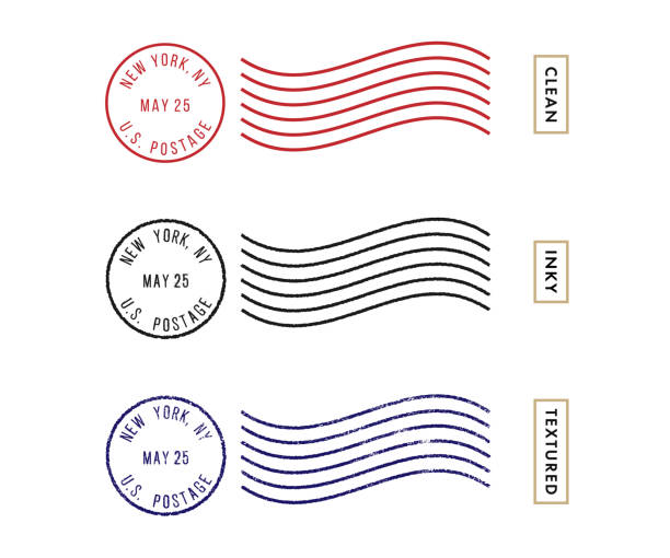 Postage Stamp Set (Live Stroke Path) Postage Stamp Set on the White Background post office stock illustrations