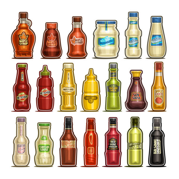 zestaw wektorów izolowanych butelek - food balsamic vinegar vinegar bottle stock illustrations