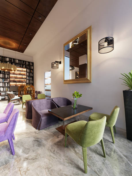 istock Modern bar restaurant in a trendy design with a library and a closet with books. 1087460476