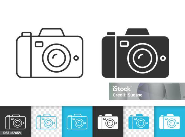 디지털 카메라 간단한 검은 선 벡터 아이콘 카메라에 대한 스톡 벡터 아트 및 기타 이미지 - 카메라, 가정용 캠코더, 영화 카메라