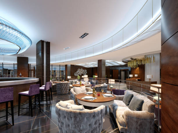 istock Modern bar and restaurant interior, part of a hotel, designer interior. 1087464282