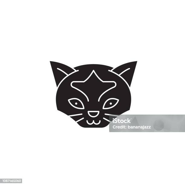 Wild Cat Head Black Vector Concept Icon Wild Cat Head Flat Illustration Sign Stock Illustration - Download Image Now