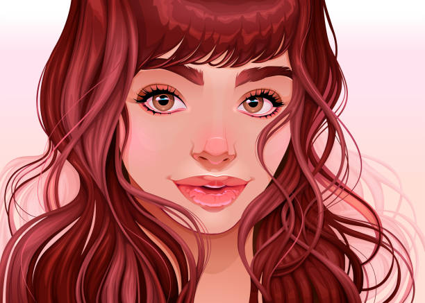 Beautiful girl looking at the viewer vector art illustration