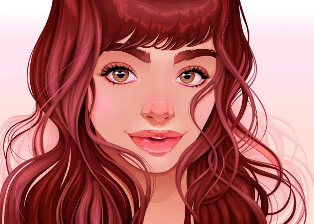 Vector illustration of Beautiful girl looking at the viewer