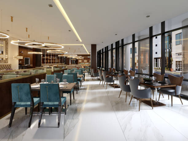 istock Cozy luxury interior of restaurant, Comfortable modern dining place, contemporary design background. 1087465634