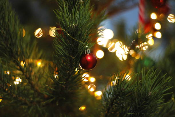 istock Festive round toys on Christmas tree 1087466944