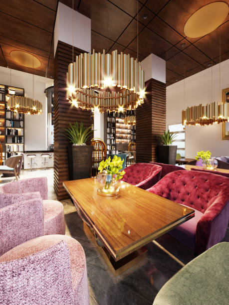 istock Modern bar restaurant in a trendy design with a library and a closet with books. 1087466980