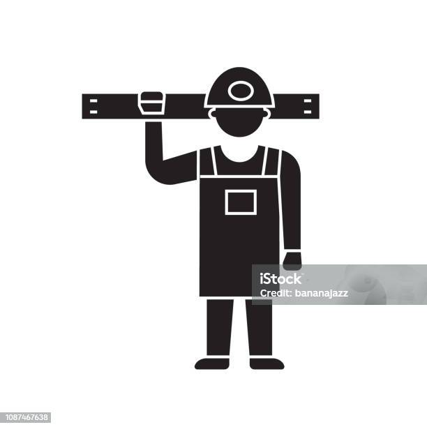 Worker With Tools Black Vector Concept Icon Worker With Tools Flat Illustration Sign Stock Illustration - Download Image Now